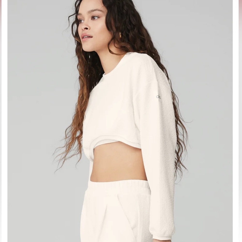Alo Yoga Tailored Crew Neck Long Sleeve Crop Top